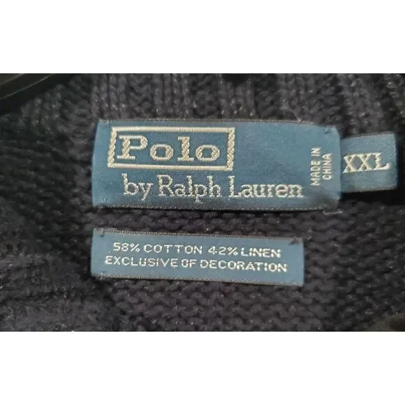 Polo Ralph Lauren Vintage American Flag Sweater Size XXL Cotton Linen Shawl Neck